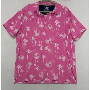 Birdie Bound Golf Polo Shirt Men's Size XLarge Pink Pineapple With Sunglasses